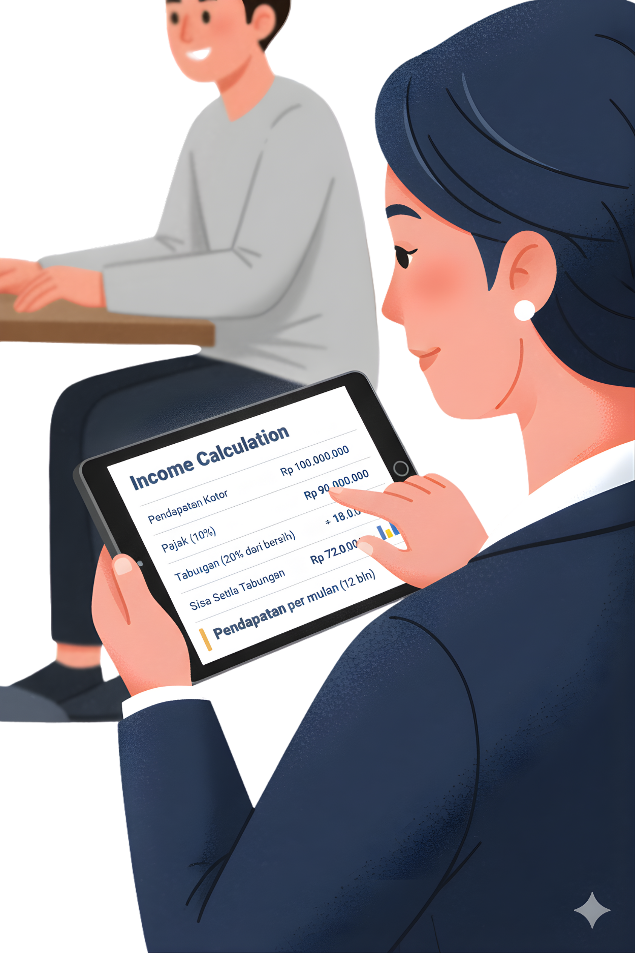 Orang menghitung pendapatan dan pertumbuhan keuangan